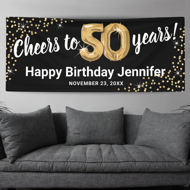 Black Gold Glitter 50th Birthday Banner (Creator Uploaded)