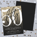Black Gold Glitter 50th Birthday Invitation<br><div class="desc">Modern Gradient Glitter 50th Birthday Party Invitation. Celebrate sixty in style with this bold and chic design. The top half features a large white “50” with a sassy handwritten black script “Fifty” layered over it, standing out against a faux gold glitter background that fades into a sleek black gradient. The...</div>