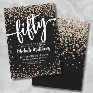 Black Gold Glitter 50th Birthday Invitation