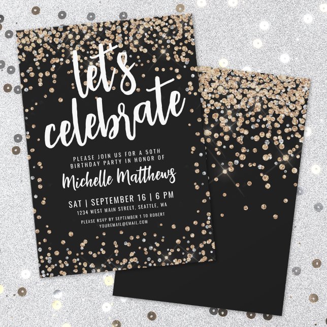 Black Gold Glitter 50th Birthday Invitation (Black Gold Glitter 50th Birthday Invitation)