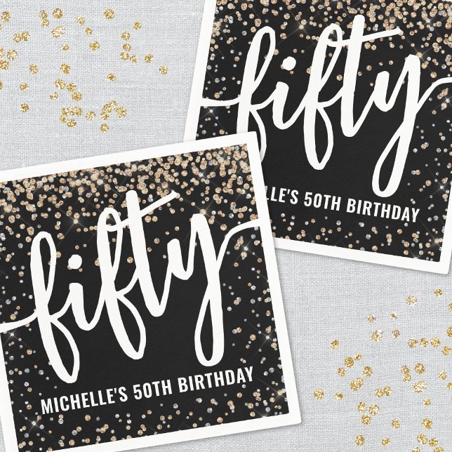 Black Gold Glitter 50th Birthday Napkin (Black Gold Glitter 50th Birthday Napkins)