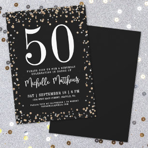 Black Gold Glitter 50th Birthday Party Invitation