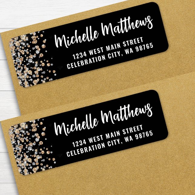 Black Gold Glitter 50th Birthday Return Address (Black Gold Glitter 50th Birthday Return Address label)