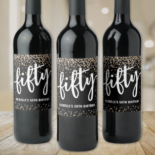 Black Gold Glitter 50th Birthday Wine Label