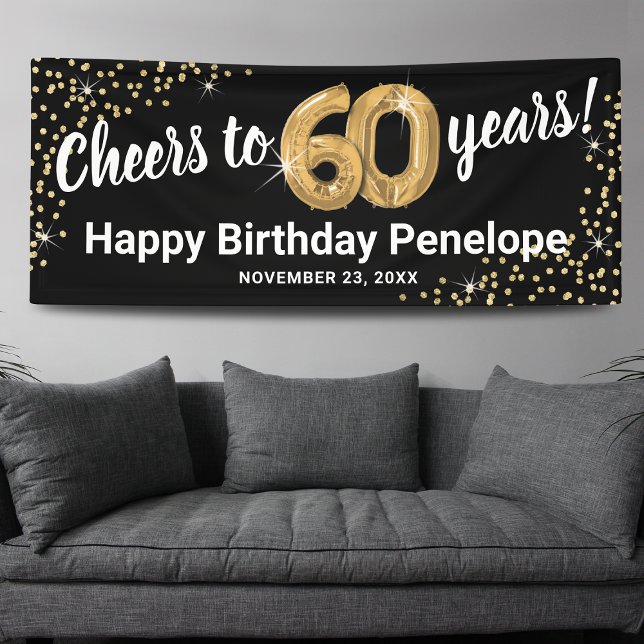Black Gold Glitter 60th Birthday Banner (Creator Uploaded)