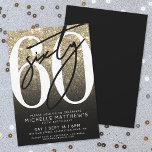 Black Gold Glitter 60th Birthday Invitation<br><div class="desc">Modern Gradient Glitter 60th Birthday Party Invitation. Celebrate sixty in style with this bold and chic design. The top half features a large white “60” with a sassy handwritten black script “Sixty” layered over it, standing out against a faux gold glitter background that fades into a sleek black gradient. The...</div>