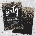 Black Gold Glitter 60th Birthday Invitation<br><div class="desc">Introducing a chic and celebratory 60th birthday party invitation, perfect for marking this special milestone in style. The elegant design features a mix of gold and silver glitter confetti, adding a touch of fun and festivity. At the top, "Sixty" is prominently displayed in bold calligraphy, setting the tone for an...</div>