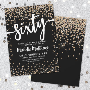 Black Gold Glitter 60th Birthday Invitation