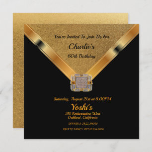 Black, Gold Glitter 60th Birthday Party Invitation