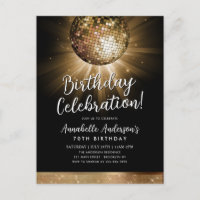 Black Gold Glitter 70s Party Disco Ball Birthday