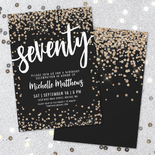 Black Gold Glitter 70th Birthday Invitation