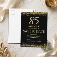 Black Gold Glitter 85th Birthday Save the Date