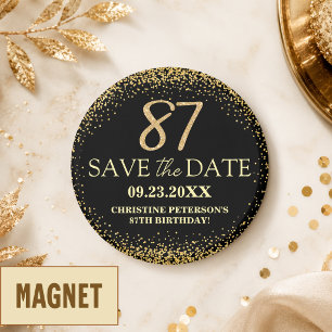 Black Gold Glitter 87th Birthday Save the Date Magnet