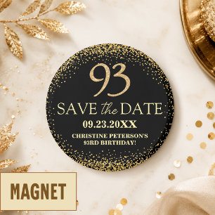 Black Gold Glitter 93rd Birthday Save the Date Magnet