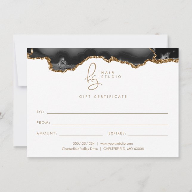 Black Gold Glitter Agate Business Gift Certificate (Back)