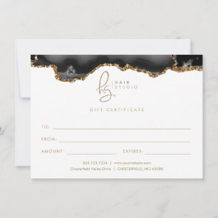 Black Gold Glitter Agate Business Gift Certificate