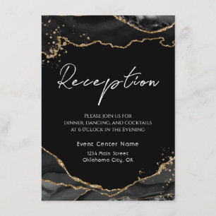 Black Gold Glitter Agate Stone Wedding Enclosure C Card