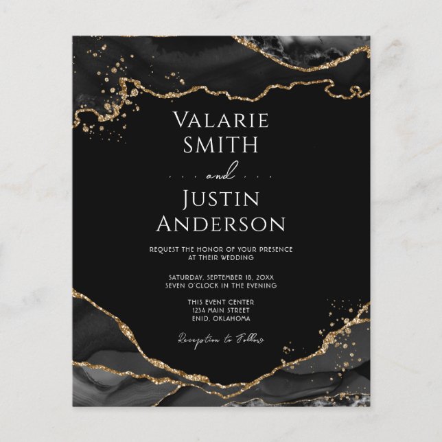 Black Gold Glitter Agate Wedding Invitation (Front)