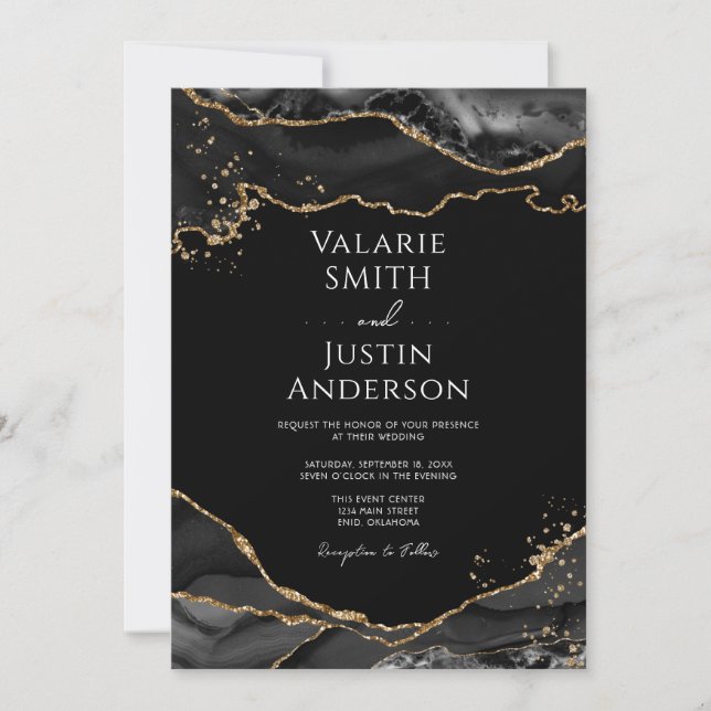 Black Gold Glitter Agate Wedding Invitation (Front)