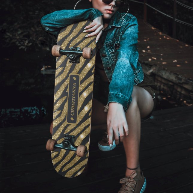 Black & Gold Glitter Animal Zebra Tiger Stripe  Skateboard (Black & Gold Glitter Animal Zebra Tiger Stripe Skateboard)