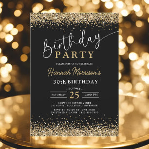 Black Gold Glitter Any Age 30th Birthday  Invitation