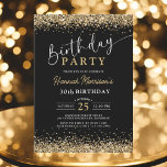 Black Gold Glitter Any Age 30th Birthday  Invitation<br><div class="desc">Celebrate turning 30 in glittering style with this Black Gold Glitter Any Age Birthday Invitation! Featuring a modern black background with sparkling faux gold glitter accents, this invitation is perfect for elegant parties and milestone moments. Fully editable, it can be customised with any age, name, and party details — making...</div>