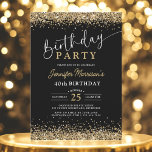 Black Gold Glitter Any Age 40th Birthday  Invitation<br><div class="desc">Celebrate a fabulous 40th birthday in sparkling style with this Black Gold Glitter Any Age Birthday Invitation! Designed with a sleek black background and shimmering faux gold glitter accents, this invitation brings modern elegance to any milestone celebration. Whether you're planning an upscale dinner or a lively party, this editable template...</div>