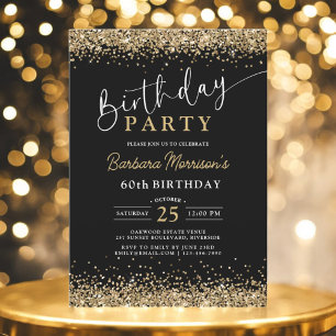 Black Gold Glitter Any Age 60th Birthday  Invitation