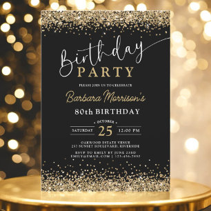 Black Gold Glitter Any Age Birthday Invitation