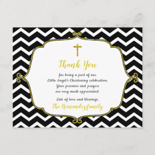 Black Gold Glitter Baptism thank you note Invitation