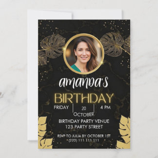 Black Gold Glitter Birthday Invitation