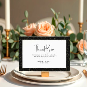 Black & Gold Glitter Black Script On White Invitation