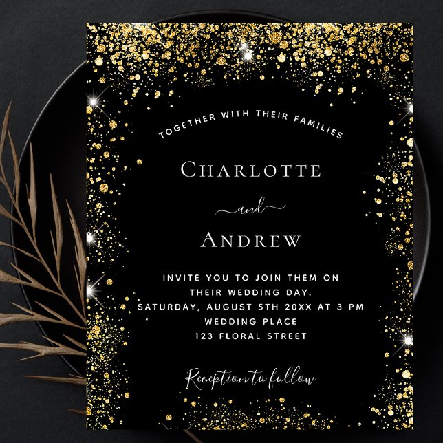 Black gold glitter budget wedding invitation (Creator Uploaded)
