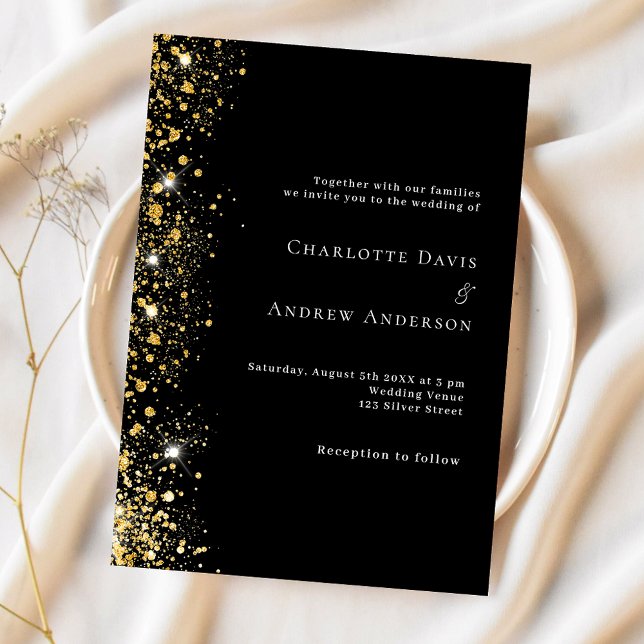 Black gold glitter budget wedding invitation (Creator Uploaded)