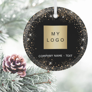 Black gold glitter business company logo glass tree decoration