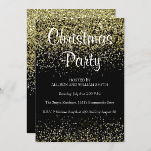 Black & Gold Glitter Christmas Party Invitations