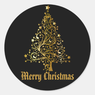 Black Gold Glitter Christmas Tree Holiday Classic Round Sticker