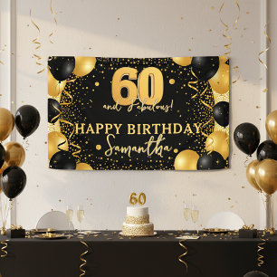 Black Gold Glitter Confetti 60 and Fabulous Banner
