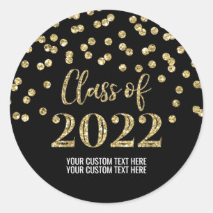 Black Gold Glitter Confetti Graduation 2022 Classic Round Sticker