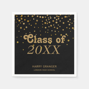 Black Gold Glitter Confetti Graduation Party Napkin