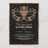 Black Gold Glitter Confetti Masquerade Quinceañera