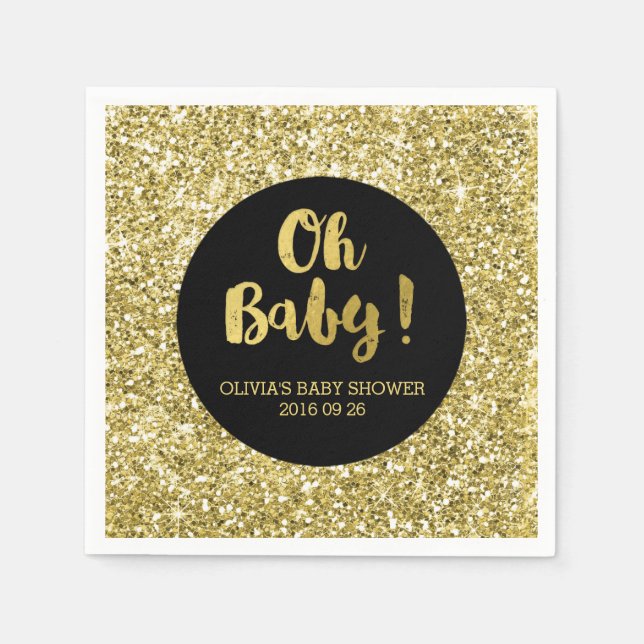 Black Gold Glitter Confetti Oh Baby Baby Shower Napkin (Front)