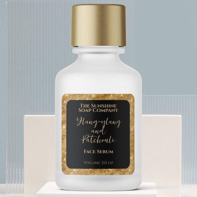 Black Gold Glitter Cosmetics Dropper Bottle Label (Creator Uploaded)
