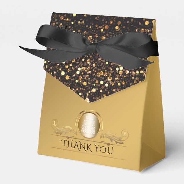 Black Gold Glitter Diamonds Wedding Thank You Favour Box (Front Side)