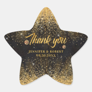 Black Gold Glitter Disco Balls Wedding Thank You Star Sticker