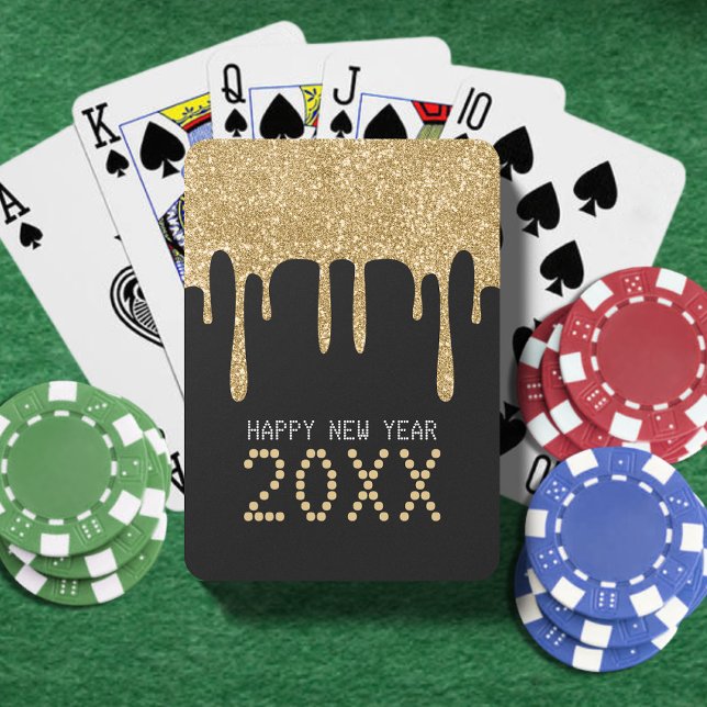 Black & Gold Glitter Drip Happy New Year 2024 Playing Cards (Black & Gold Glitter Drip Happy New Year 2024 Playing Cards)