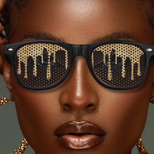 Black & Gold Glitter Drip Retro Sunglasses (Black & Gold Glitter Drip Retro Sunglasses)