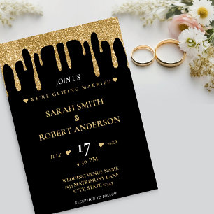 Black & Gold Glitter Drip Wedding Invitation