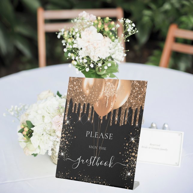 Black gold glitter drips guest book sign (Creator Uploaded)