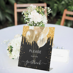Black gold glitter drips guest book sign